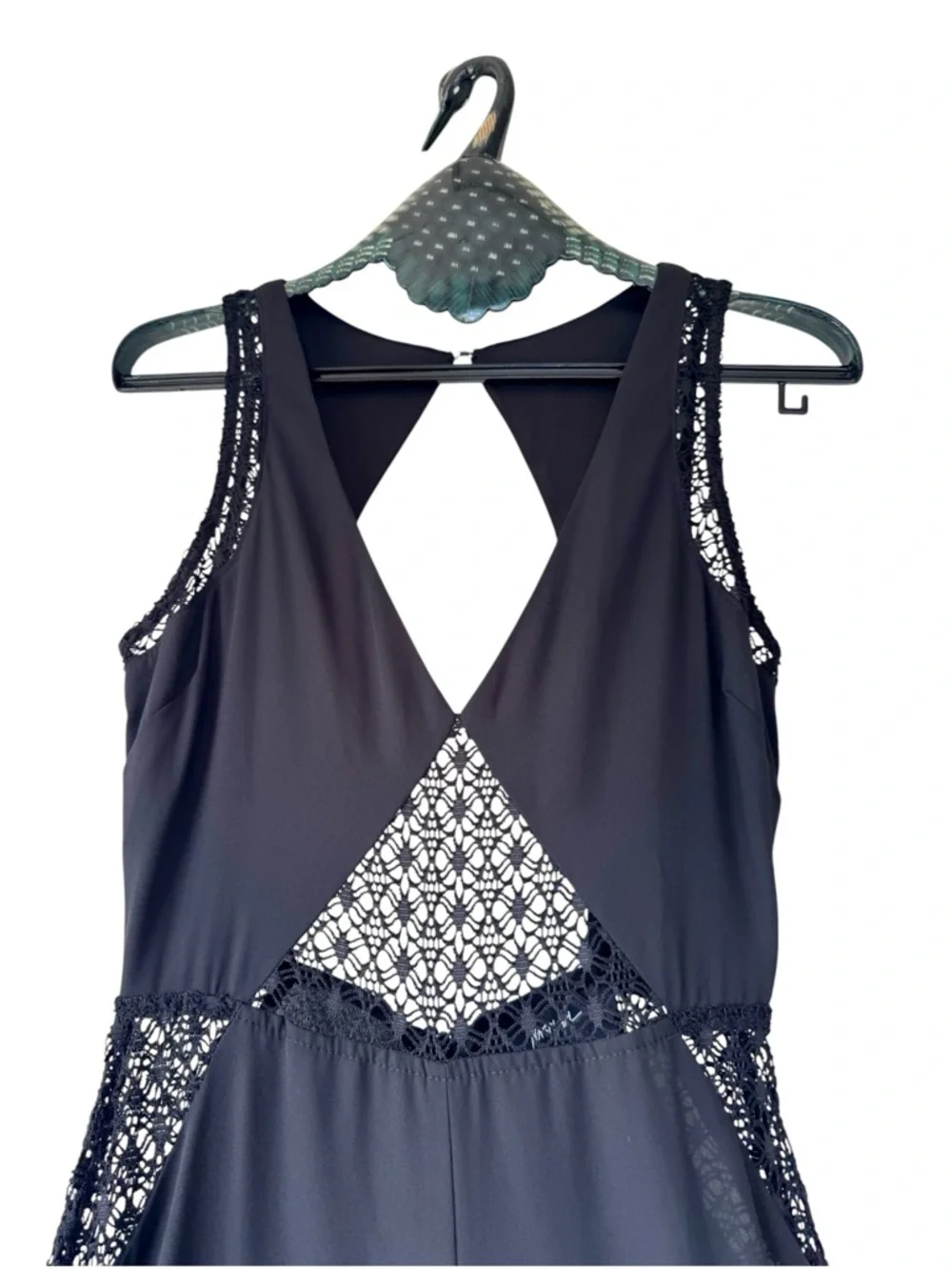 NASTY GAL 00s Era Black Backless Wide-Leg Vaca Jumpsuit Sz S Crochet Lace EUC - Picture 3 of 8